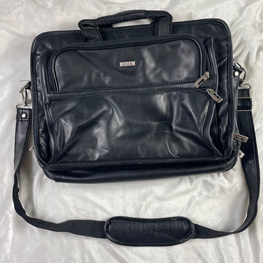 Triple Compartment Laptop Briefcase, Black